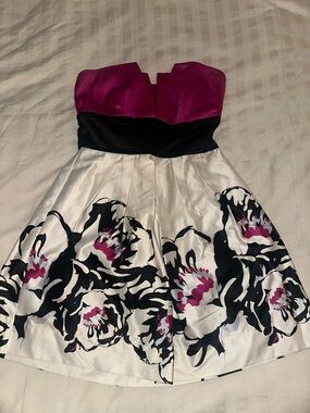 Teeze Me Bright Pink Strapless Party Dress with Black Waist Detail